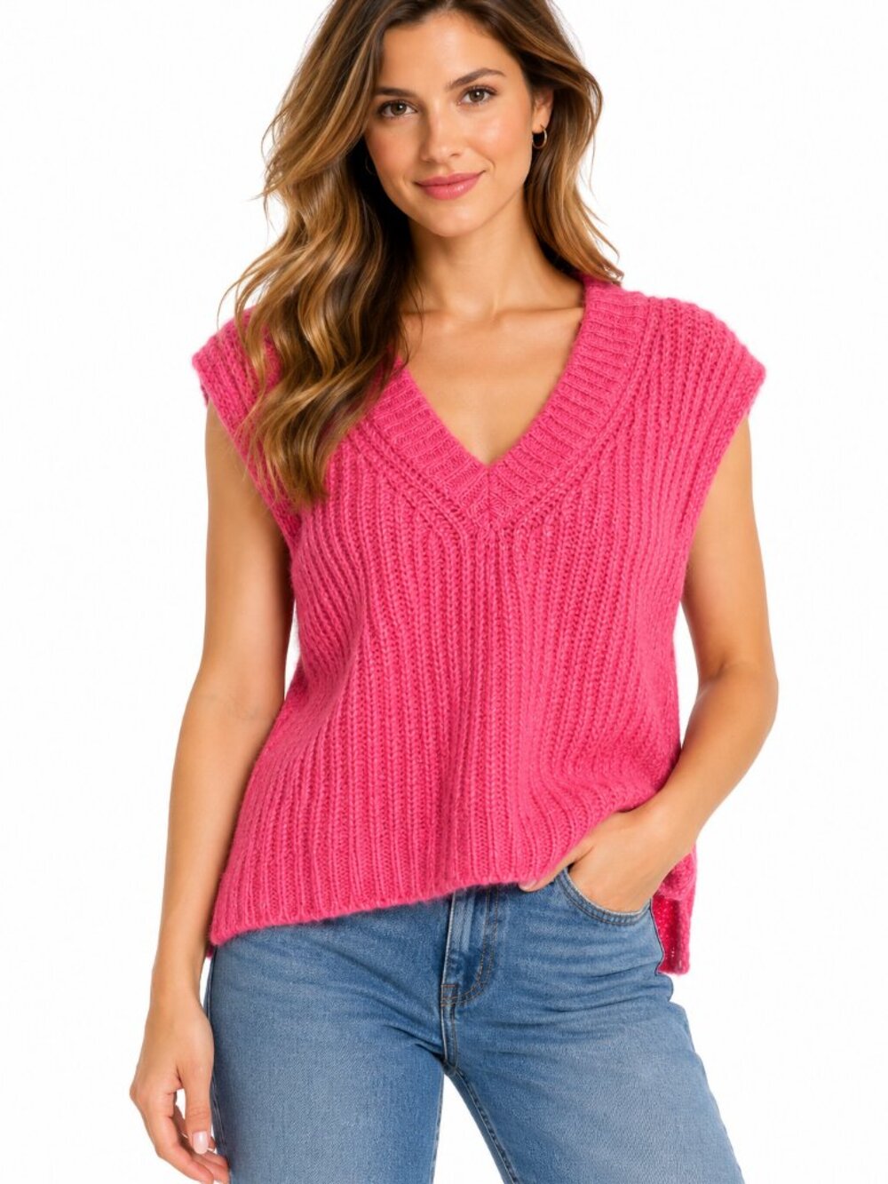 Massimo Dutti Bright Pink Alpaca Blend V-Neck Sweater Vest (NWT)